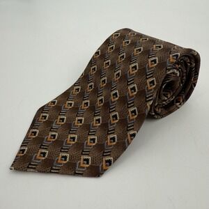 Ermenegildo Zegna Mens Tie 100% Silk‎ Brown Geometric Diamonds Necktie Exclusive